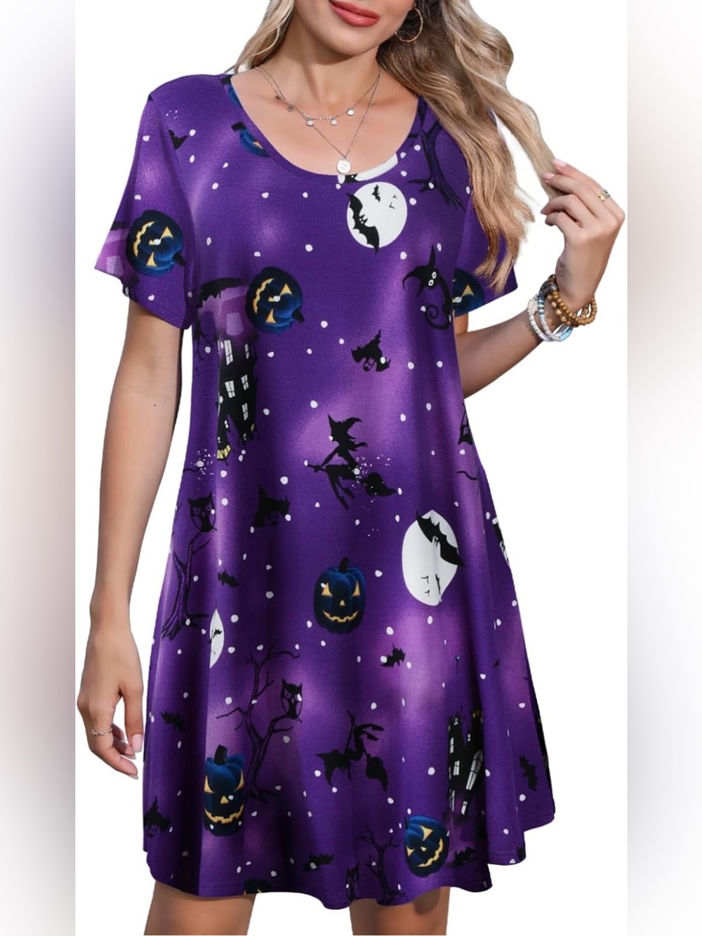 Halloween T-Shirt Casual Dresses for Curvy Women Flowy Swing